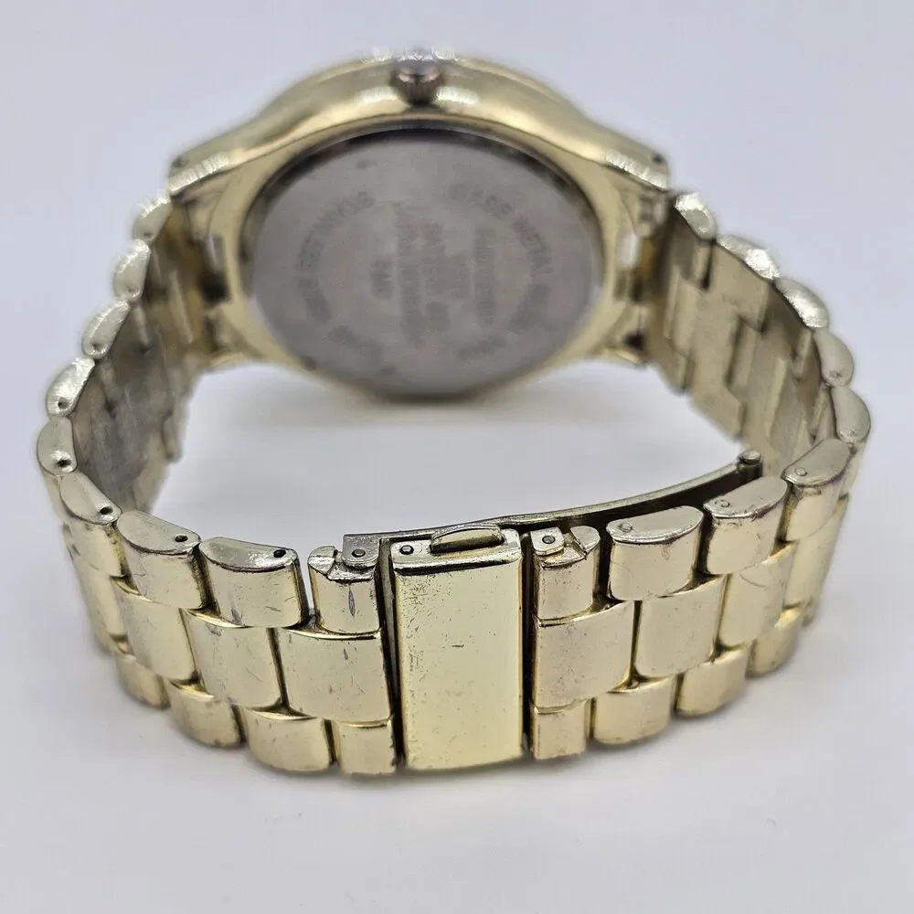 Men's Diamond Watch 44MM Large Case Gold Dial Gold Bracelet Band 7